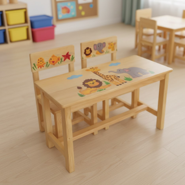 Kids Wildlife Adventure Dual Desk (Wood Grain Edition)