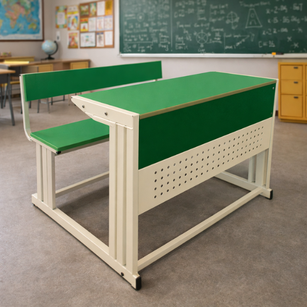 Dual Student School Desk & Bench with Metal Frame