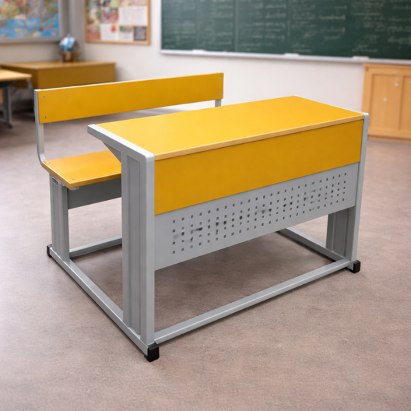 Dual Student School Desk & Bench (Yellow Laminated)